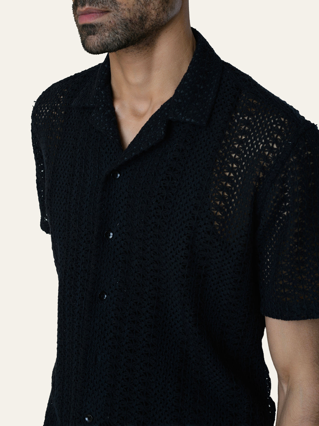 Black Solid Crochet Shirt
