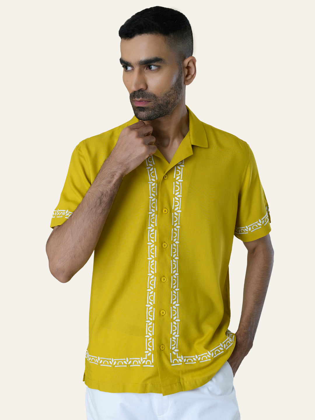 Yellow Embroidery Rayon Shirt