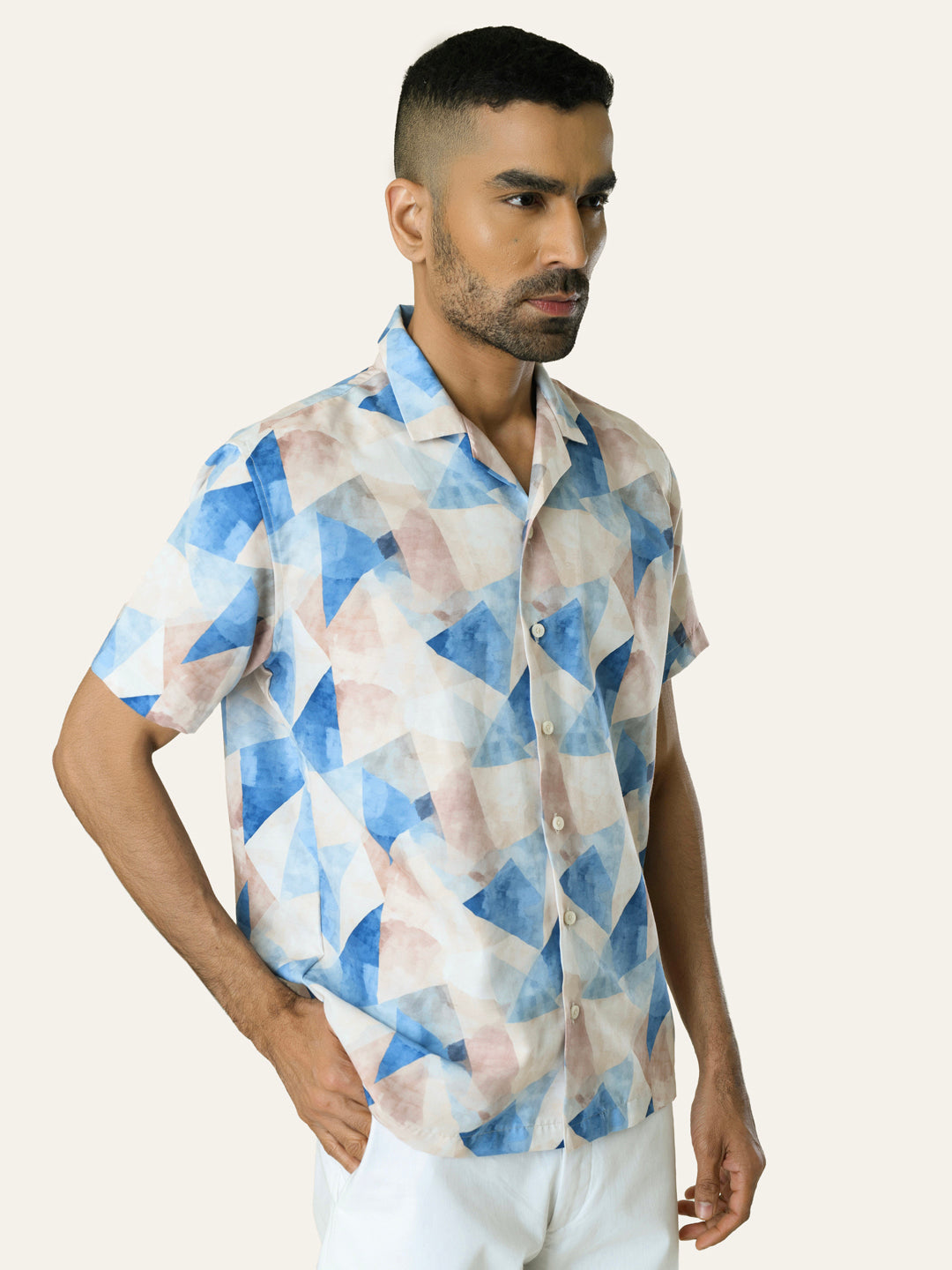 Blue Printed Rayon Shirt