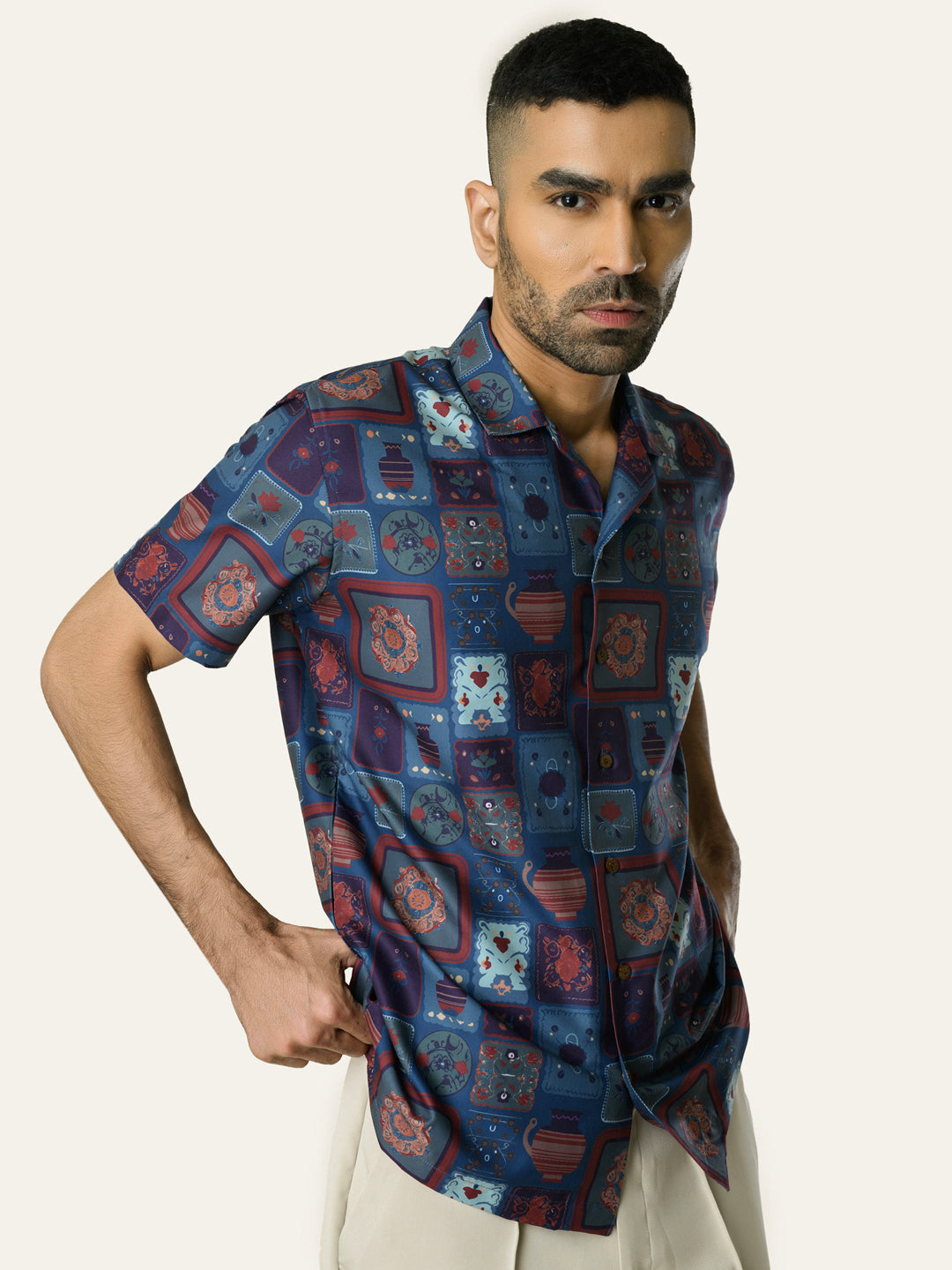 Blue Printed Rayon Shirt