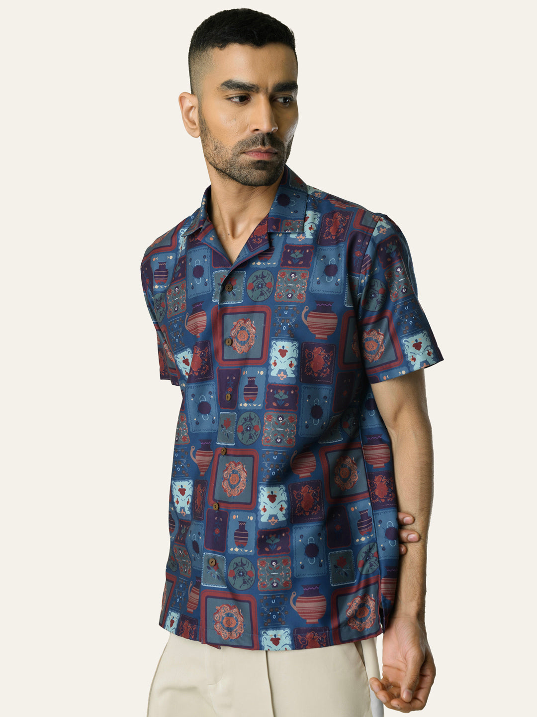 Blue Printed Rayon Shirt