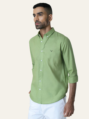 Parrot Green Solid Slim Fit Linen Cotton Shirt