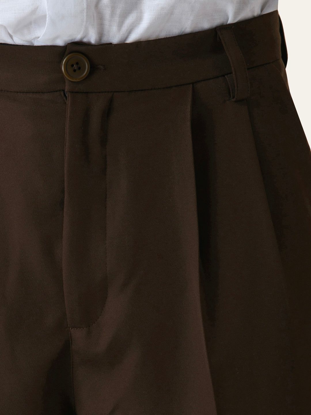 Brown Solid Pleated Korean Pants