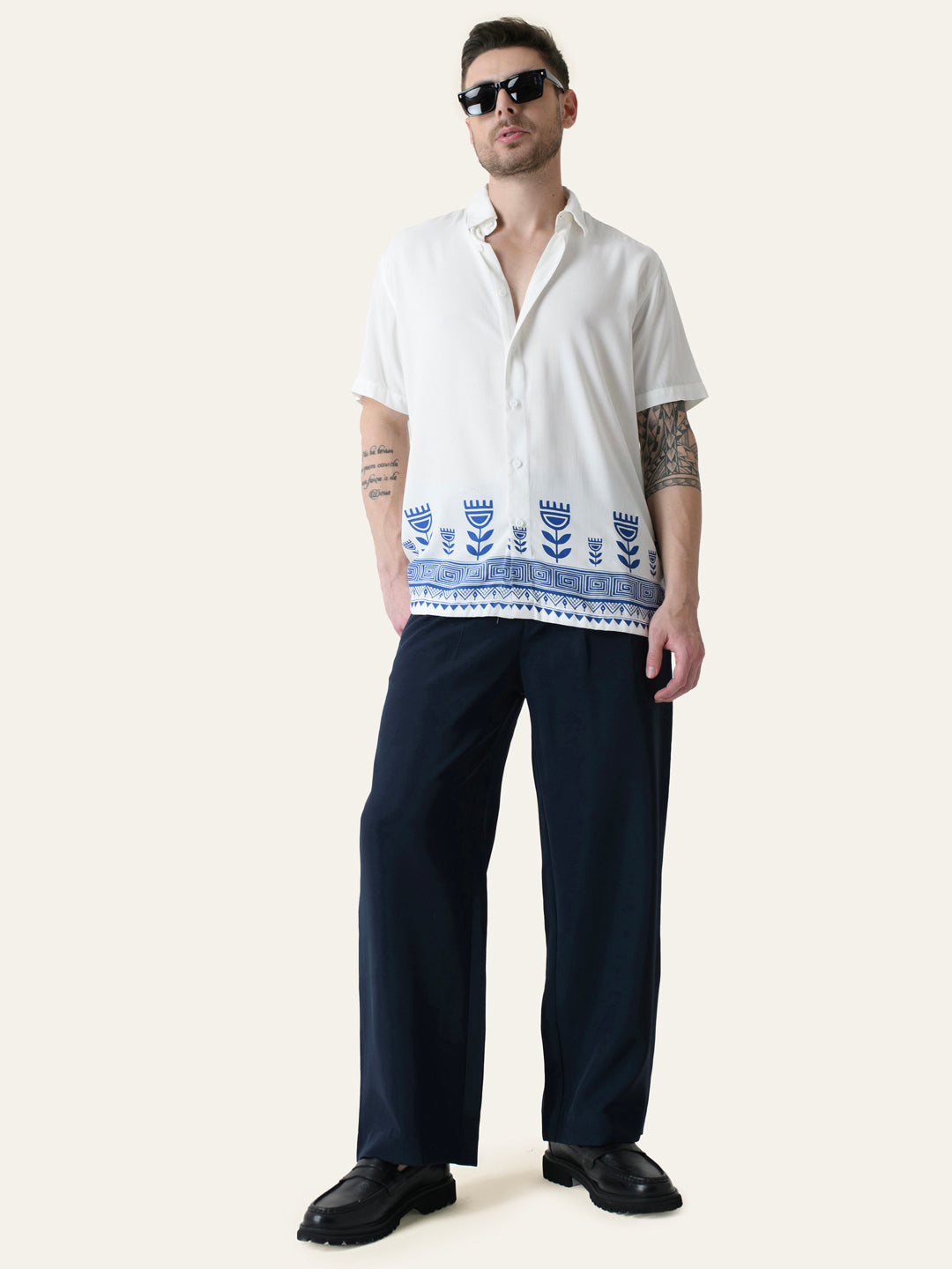 Off White Printed Rayon Shirt