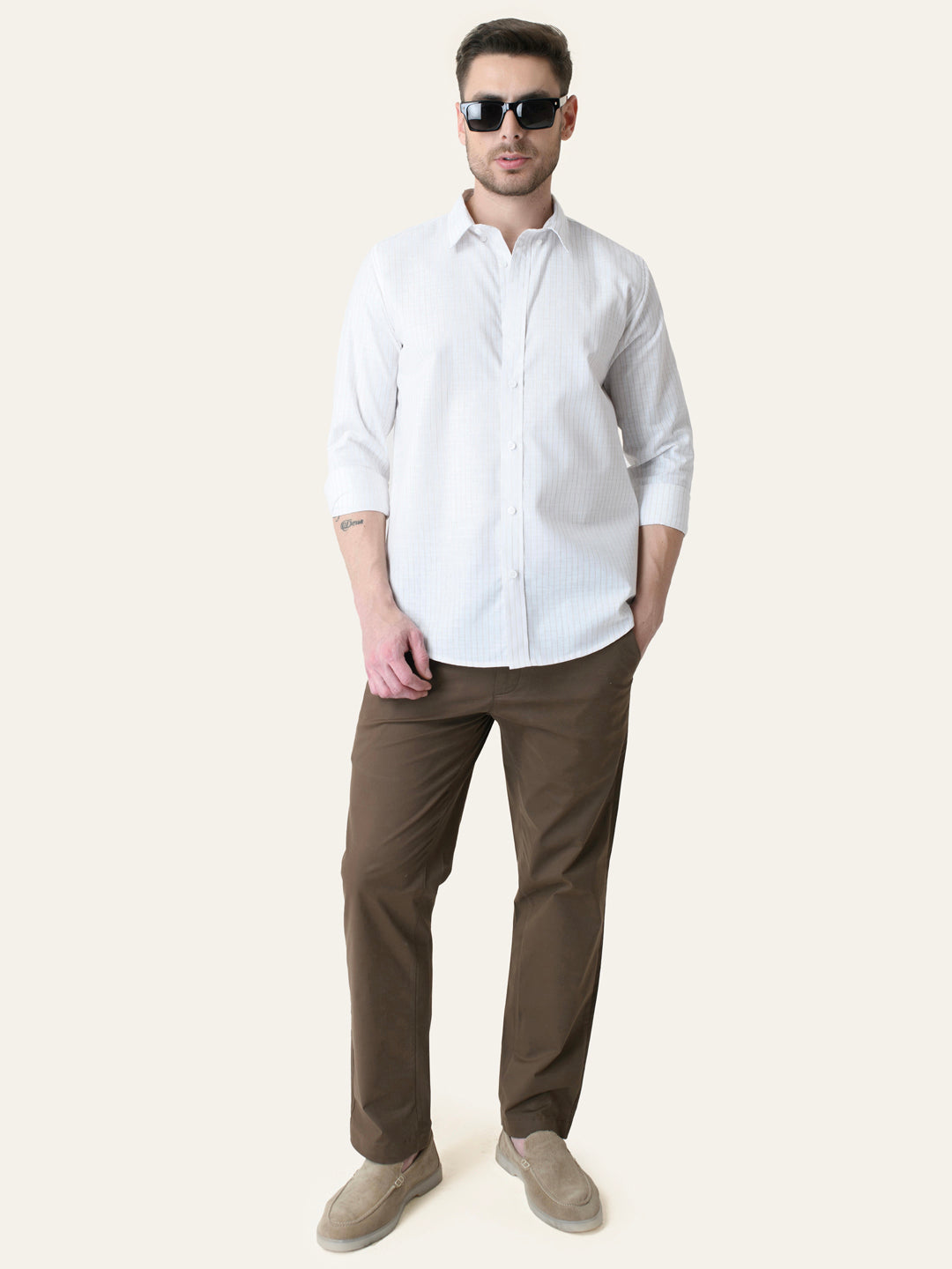 White Striped Slim Fit Linen Cotton Shirt