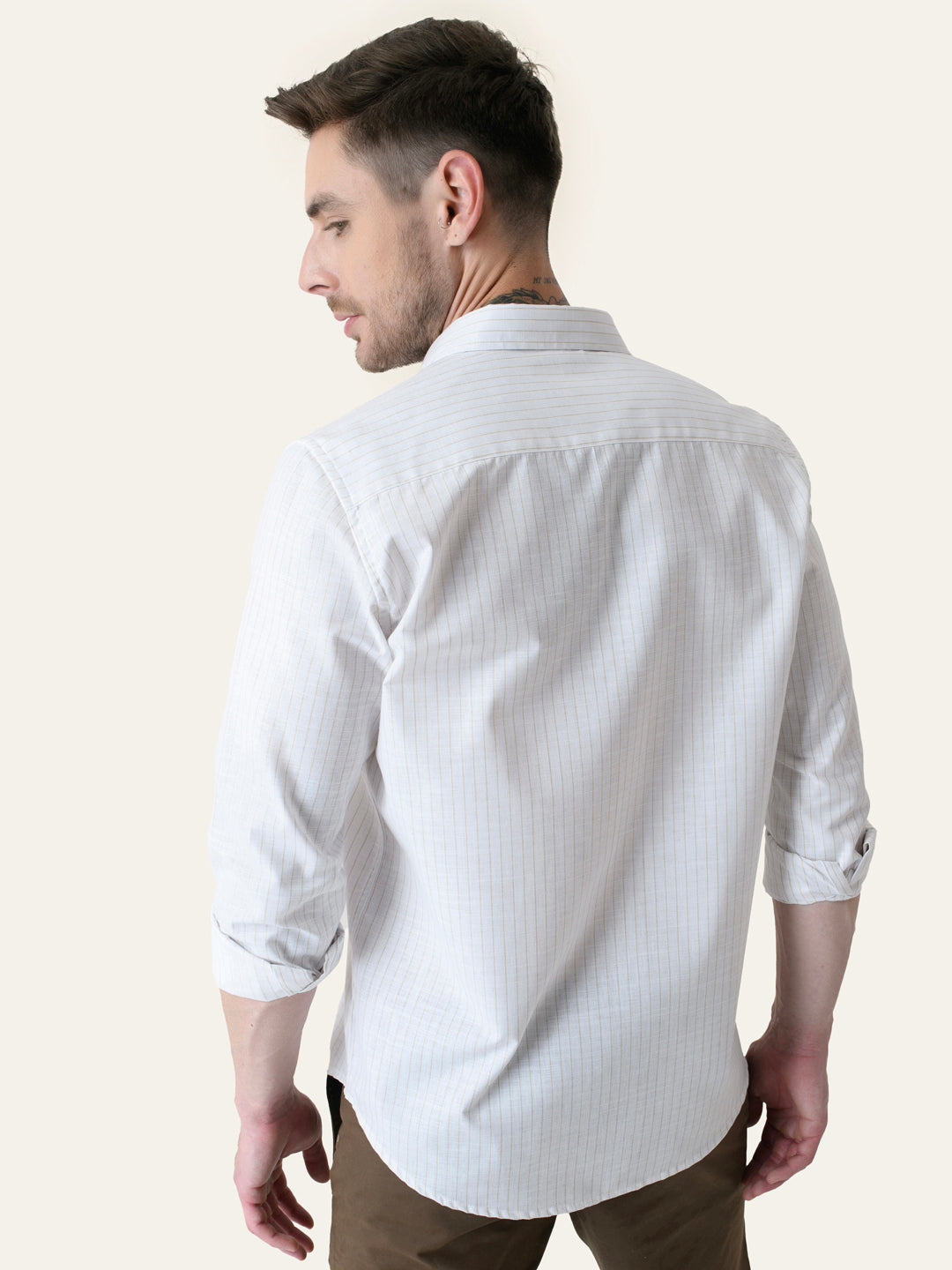 White Striped Slim Fit Linen Cotton Shirt