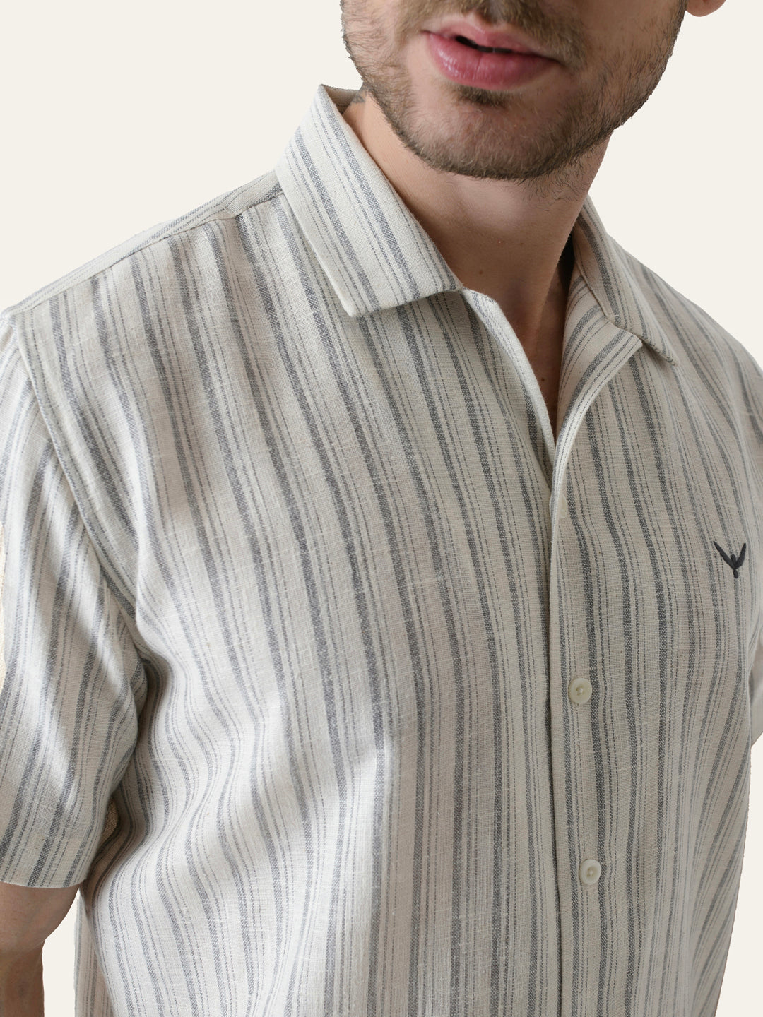 Grey Striped  Linen Cotton Shirt