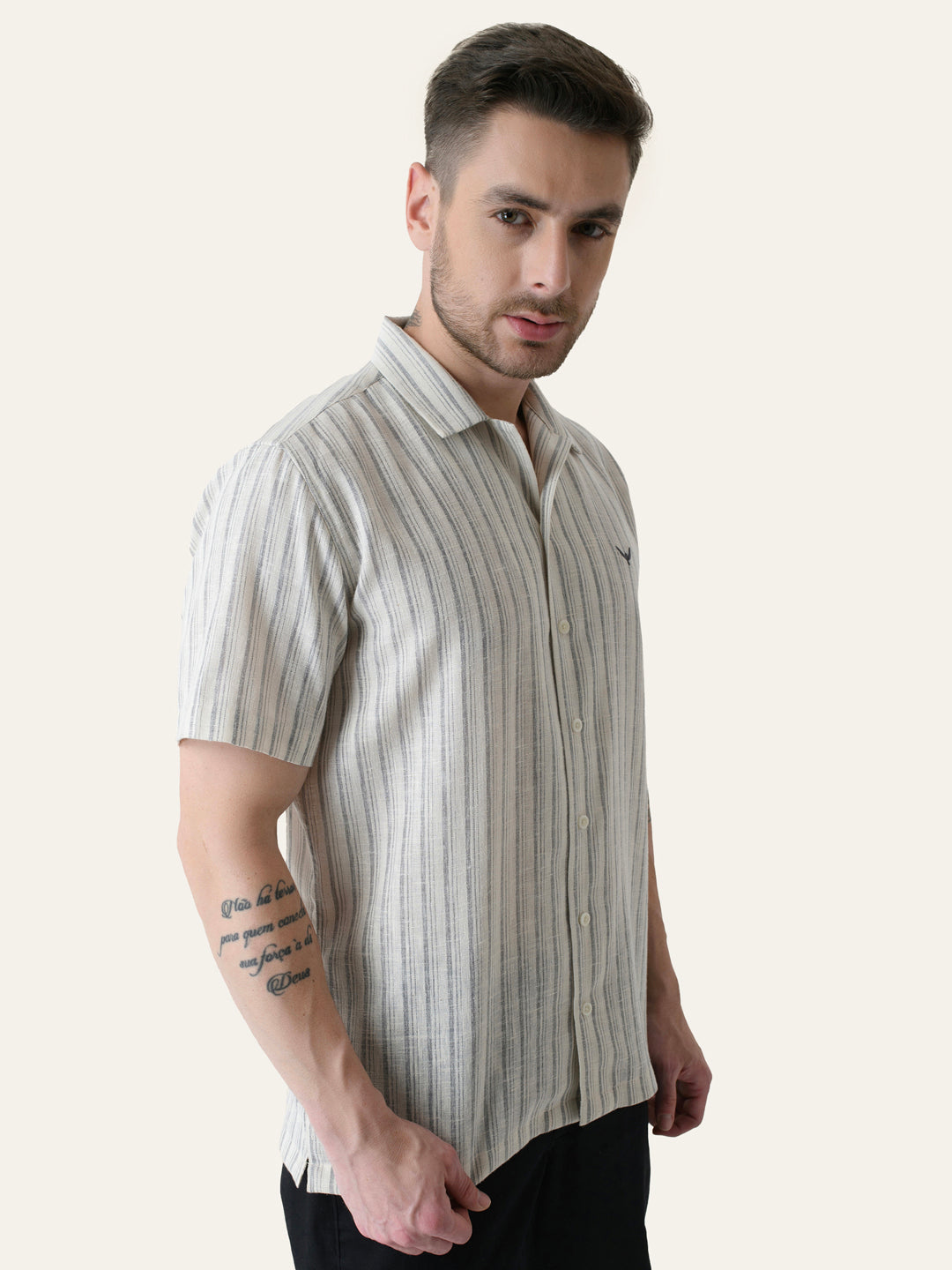 Grey Striped Linen Cotton Shirt