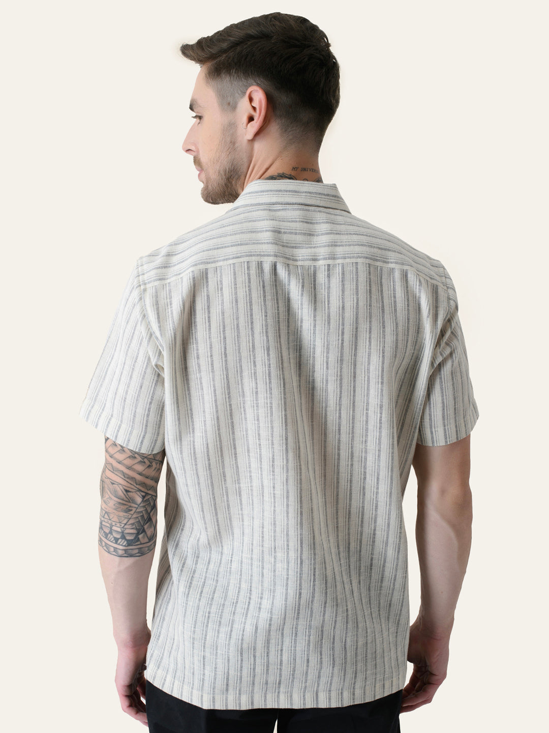 Grey Striped Linen Cotton Shirt