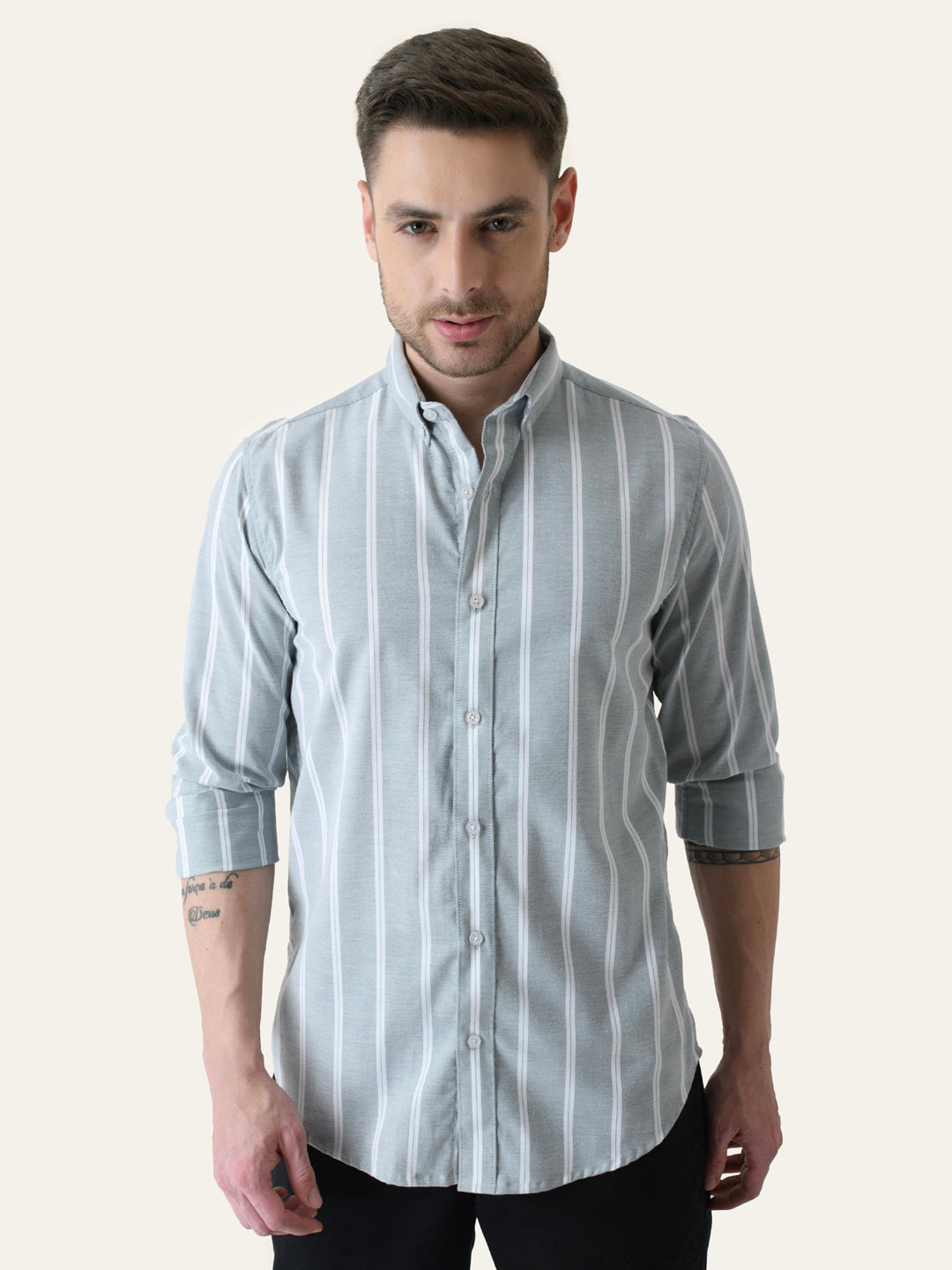 Mint Green Cotton Stripes Shirt