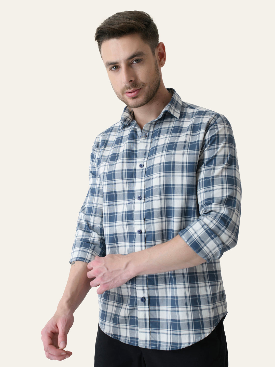Cameo Blue Cotton Checked shirt