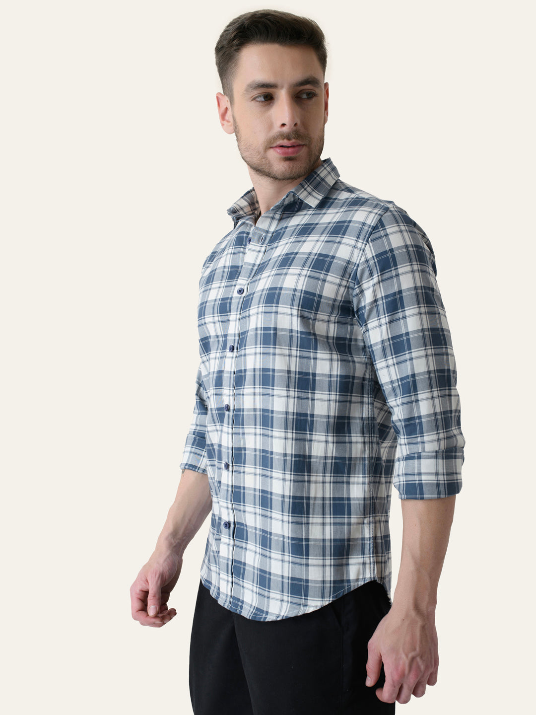 Cameo Blue Cotton Checked shirt