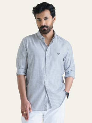Grey Striped Linen Cotton Shirt