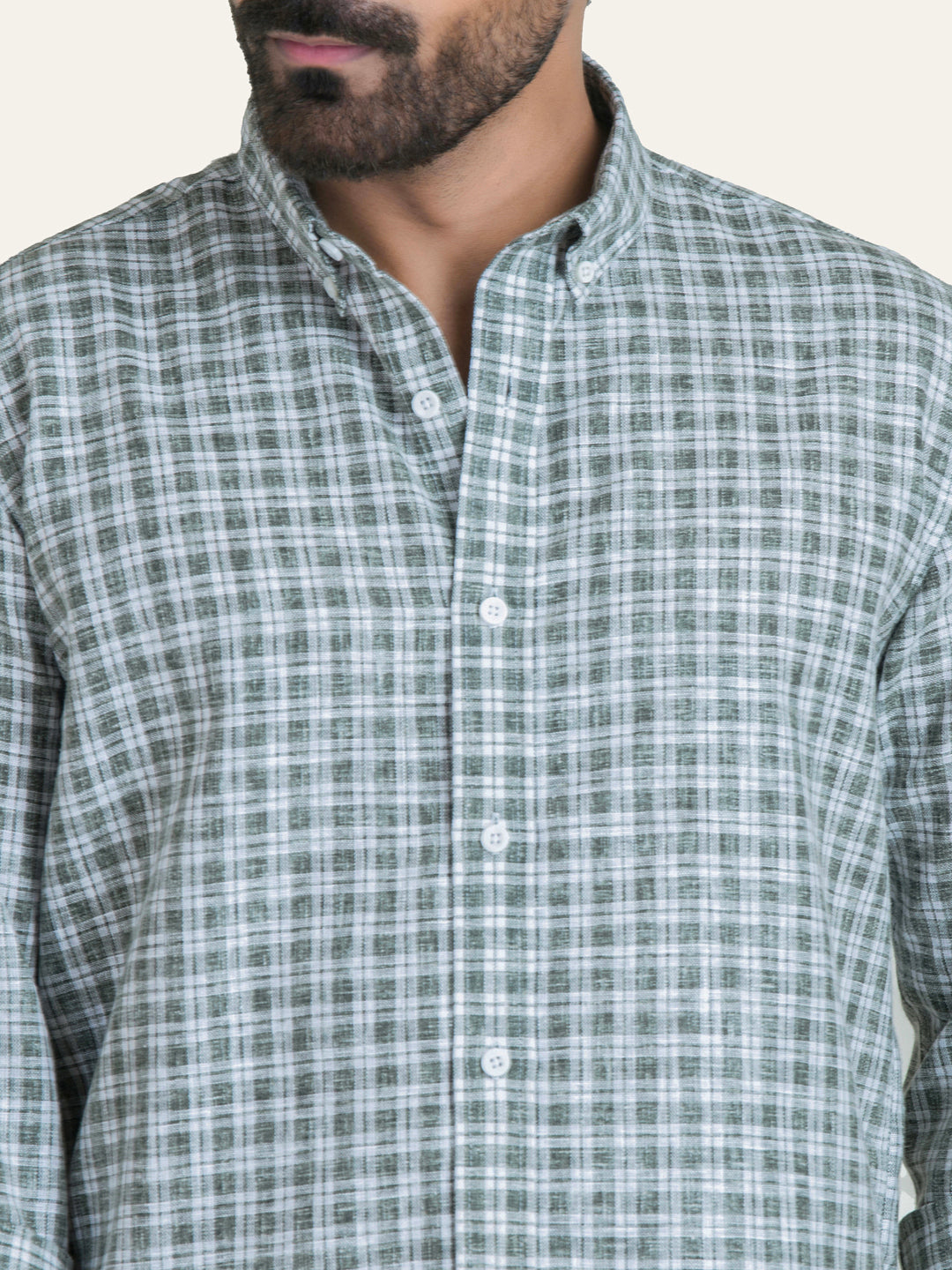 Green Checked Slim Fit Linen Cotton Shirt