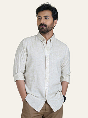 Beige Color Abstract Print Linen Cotton Shirt