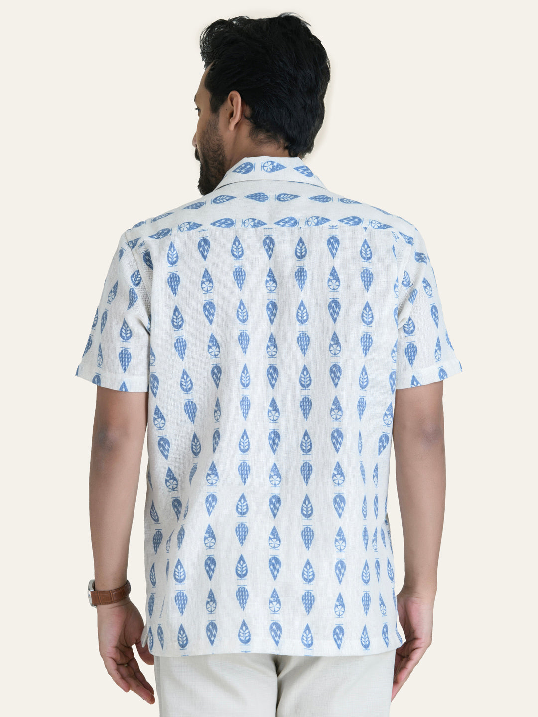 Cream Printed Linen Shirt