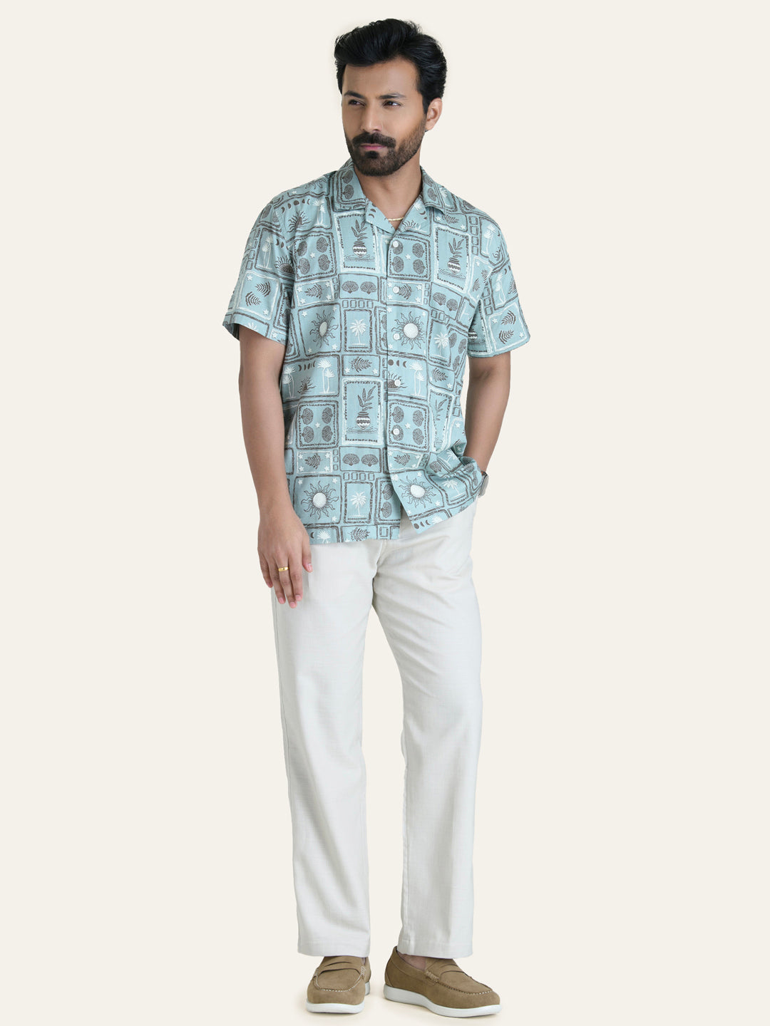 Blue Printed Cotton Shirt