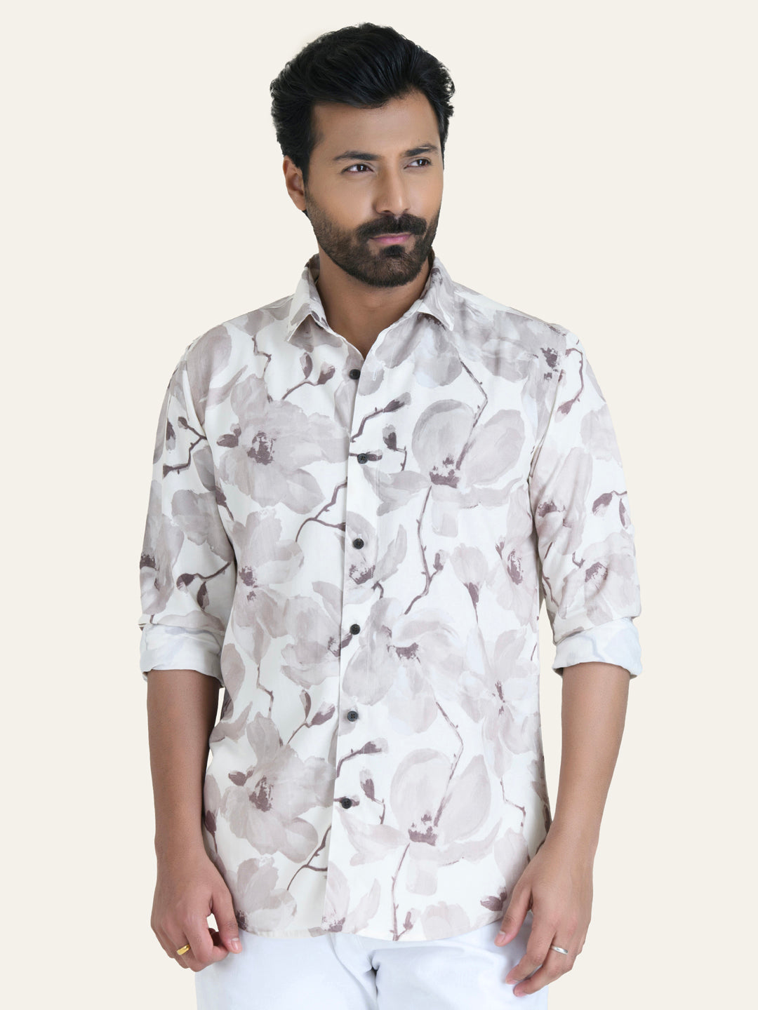 White Printed Rayon Shirt