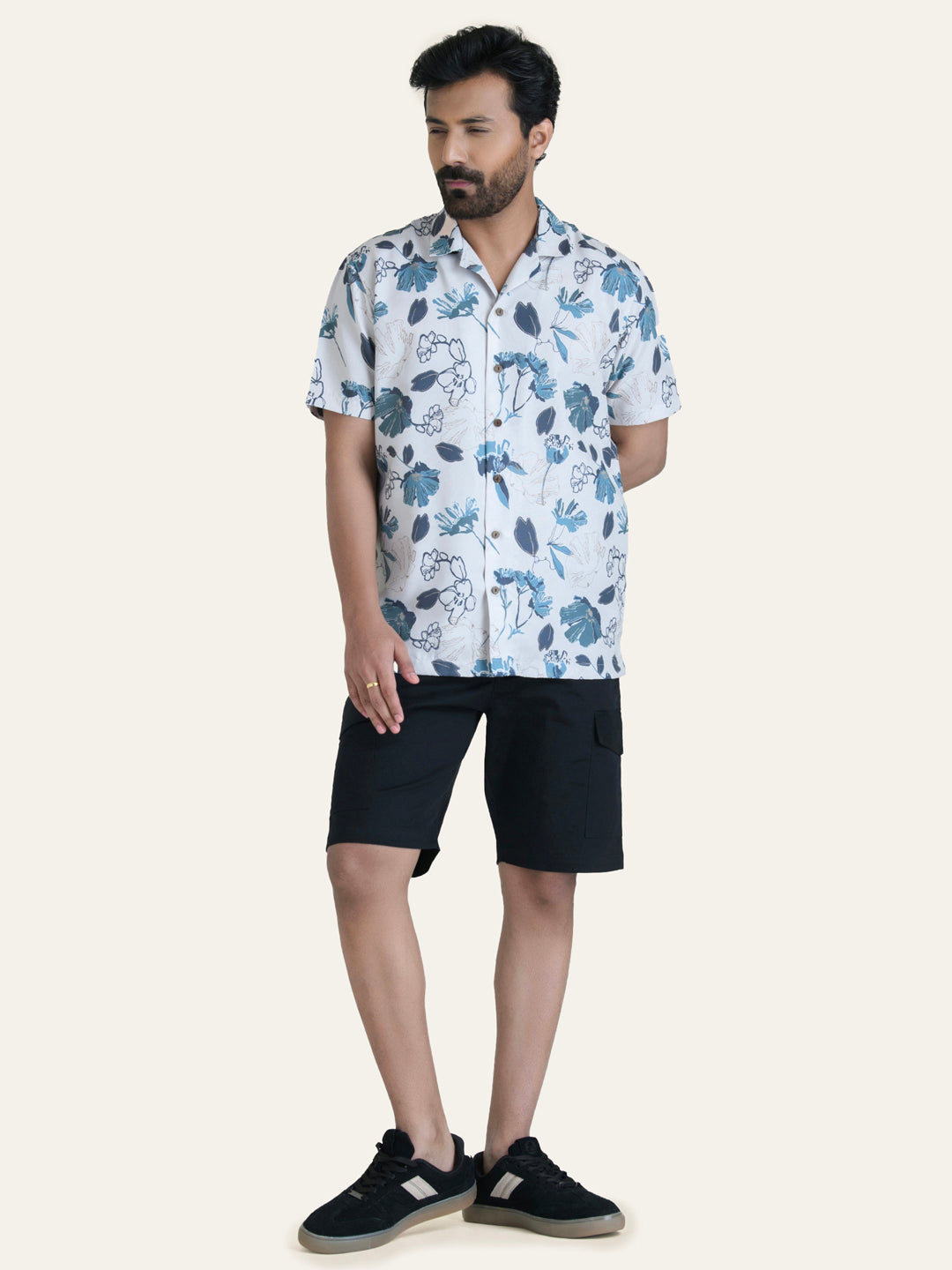 Beige Printed Rayon Shirt