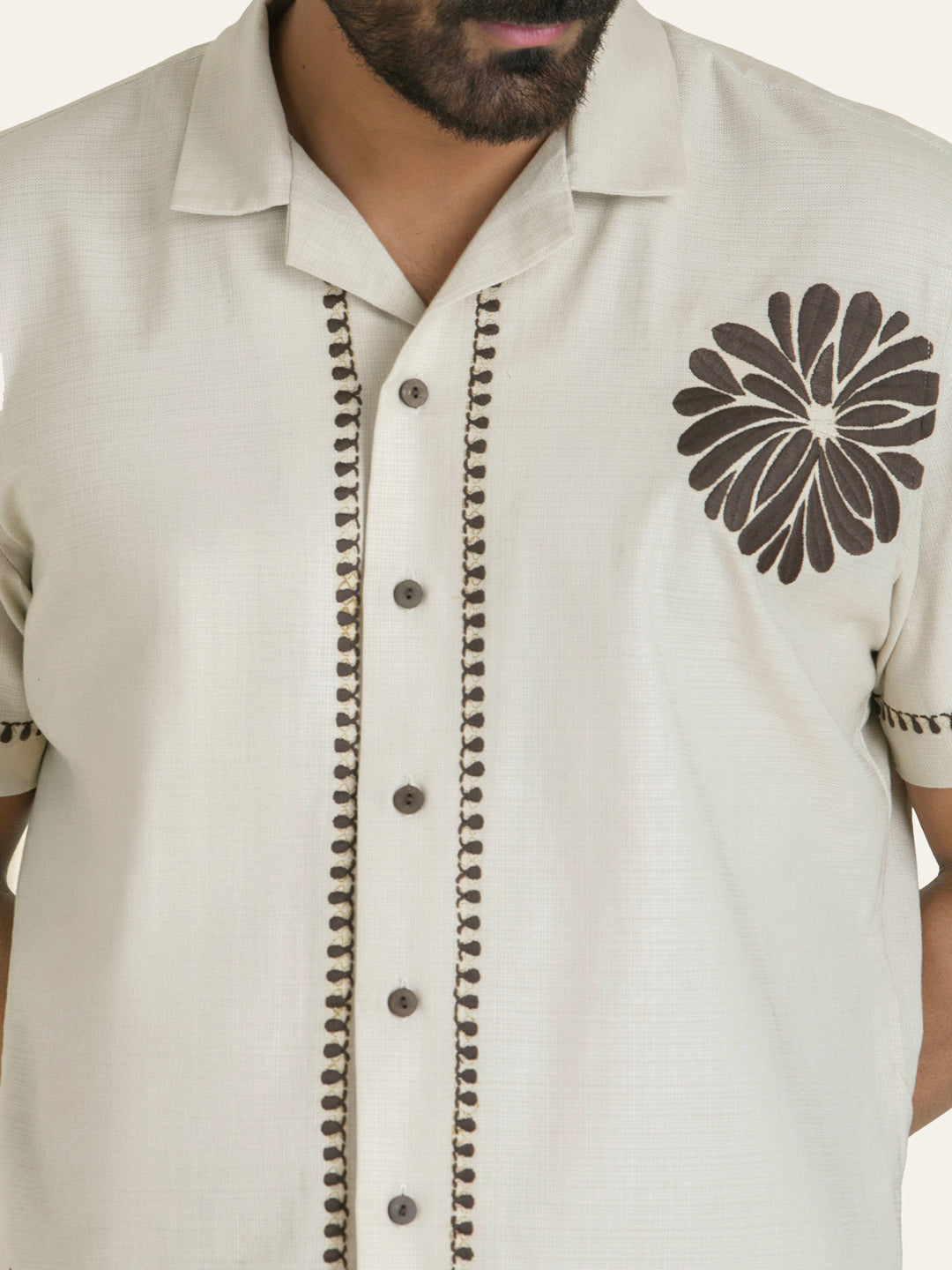Beige Embroidery Linen Shirt