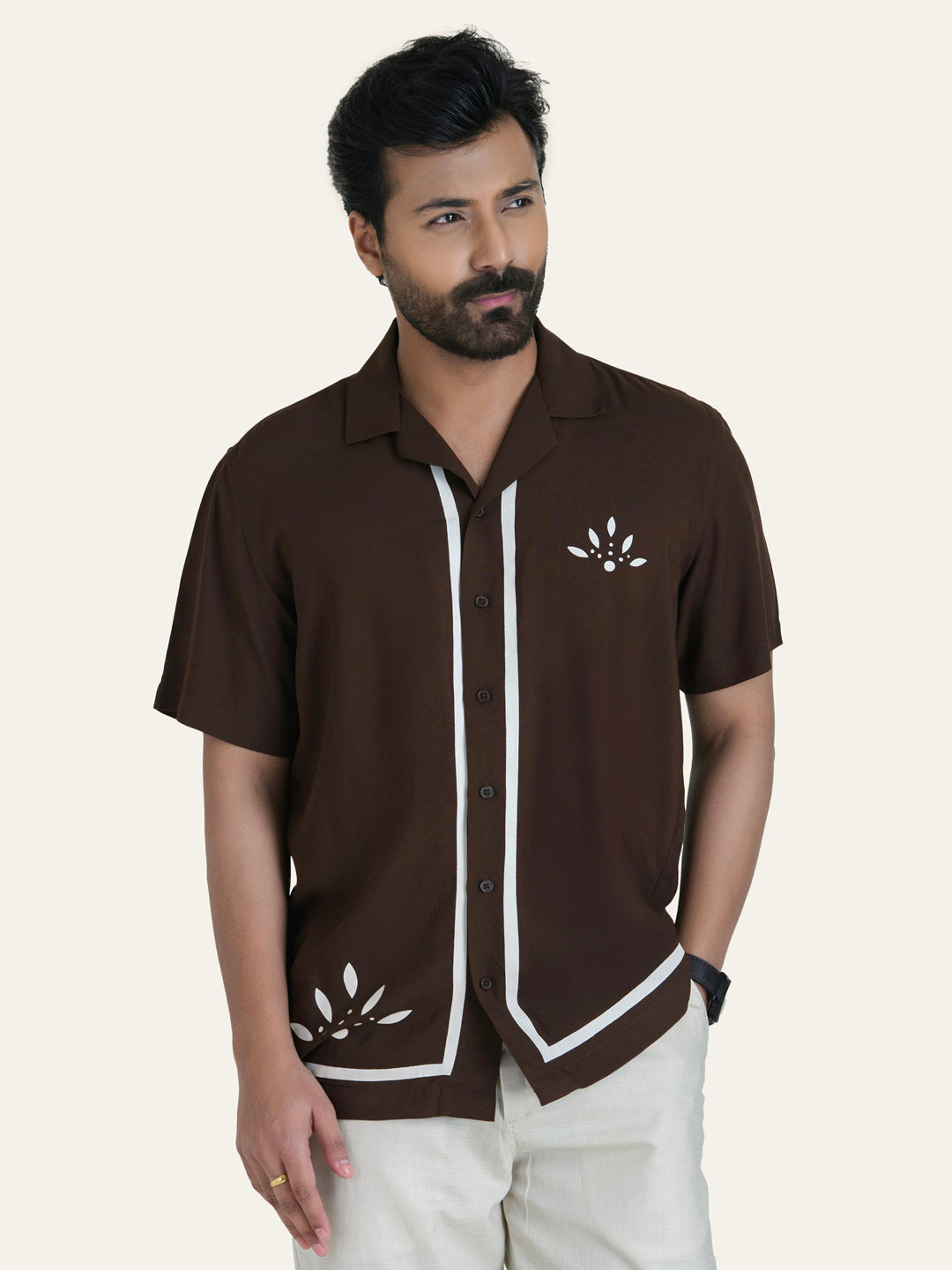 Brown Printed Rayon Shirt