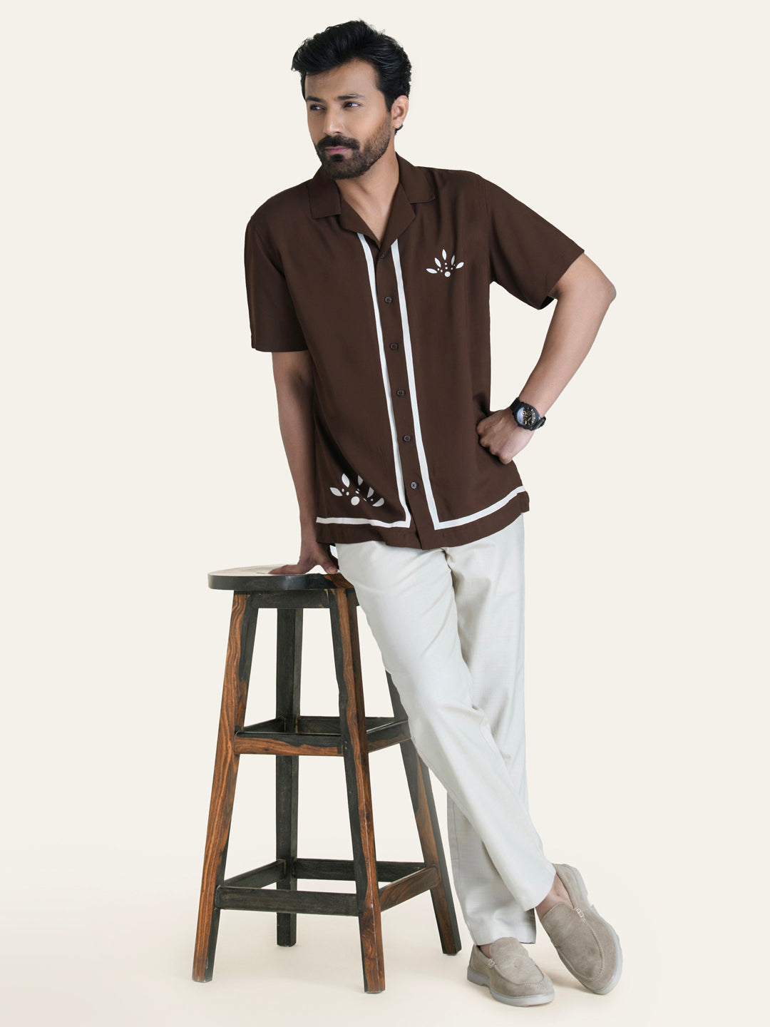 Brown Printed Rayon Shirt