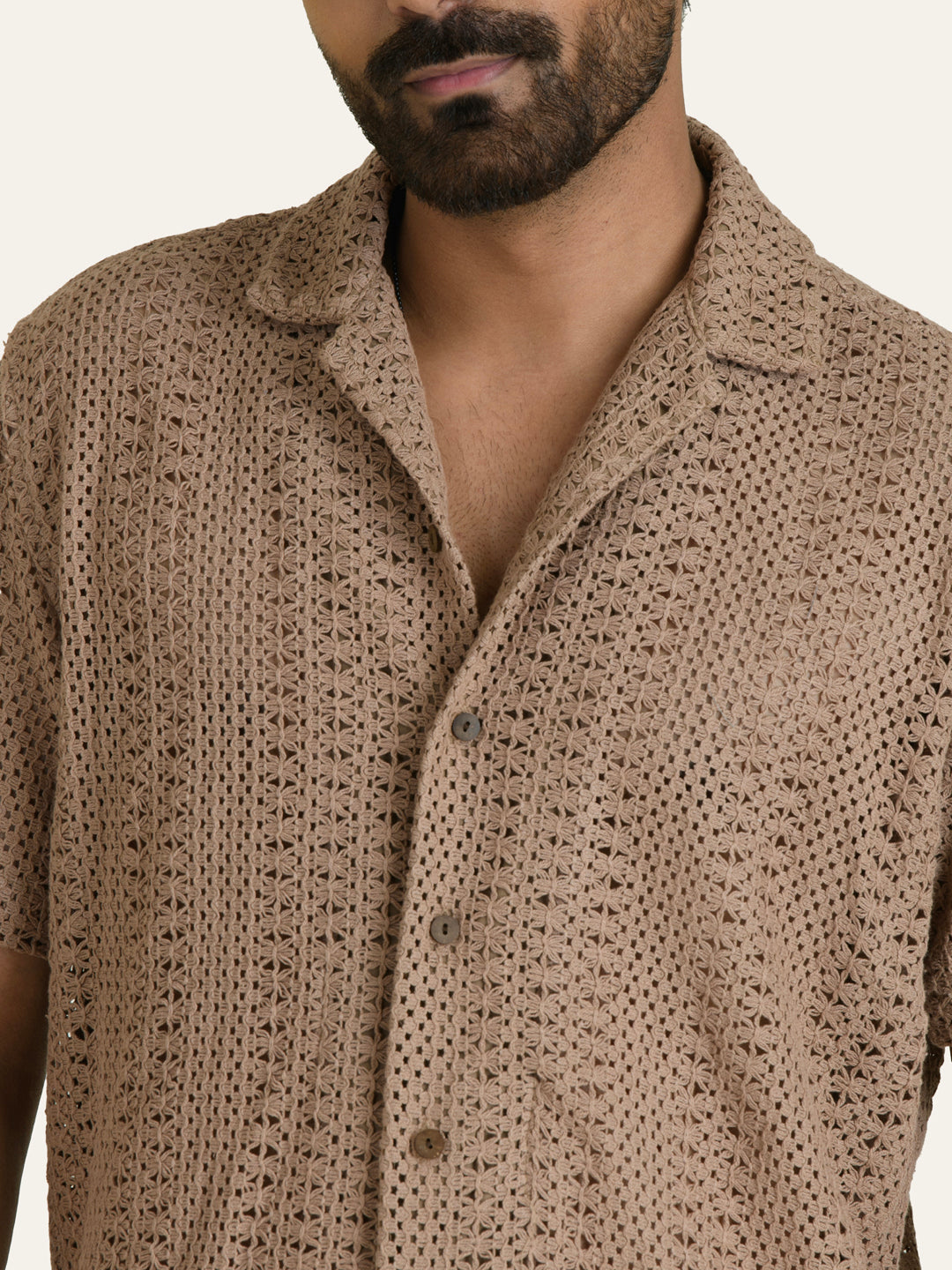 Brown Solid Crochet Shirt