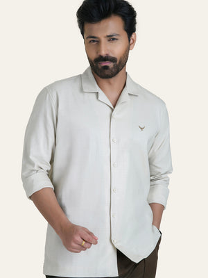 Beige Solid Linen Cotton Shirt