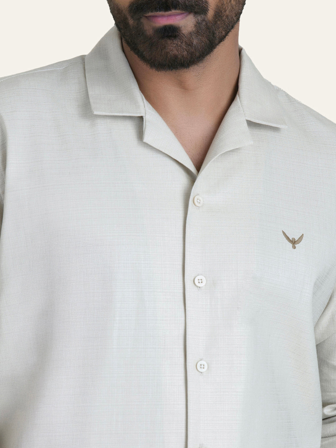 Beige Solid Linen Cotton Shirt