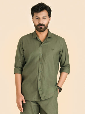 Olive Green Solid Linen Cotton Shirt
