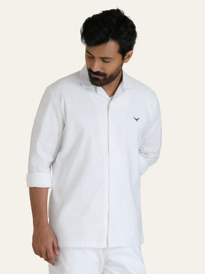 White Solid Linen Cotton Shirt