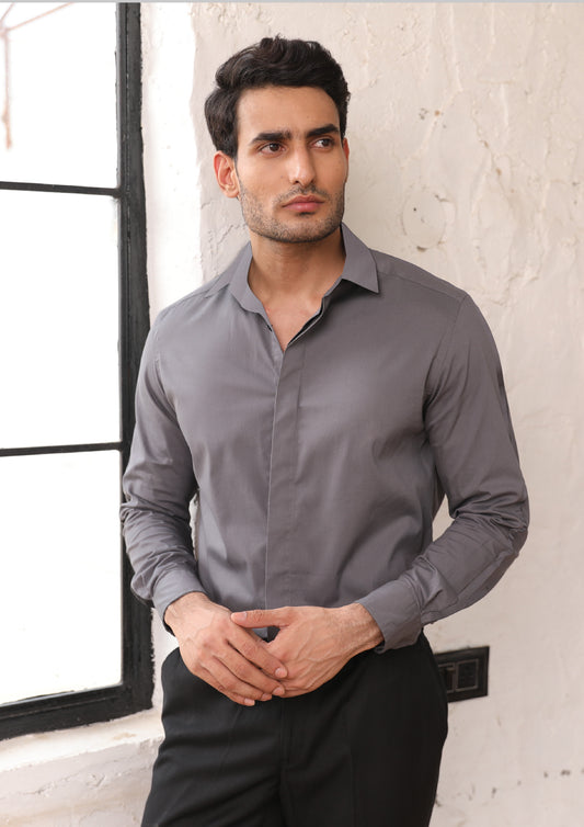 Dark Gray Cotton Solid Shirt