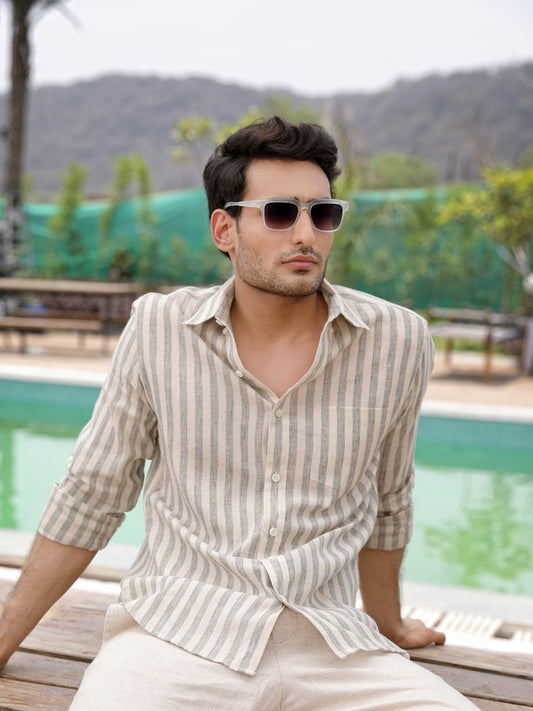 Sage Green Stripes Linen Cotton Shirt