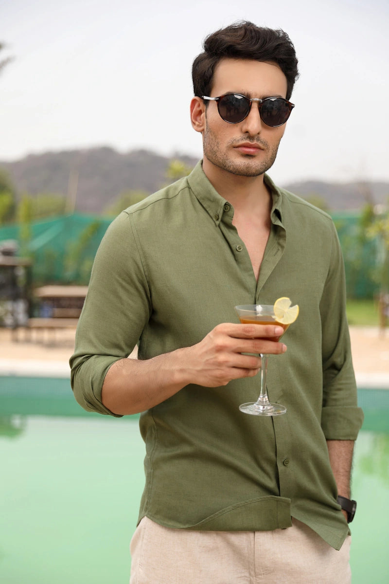 Moss Green Linen Cotton Shirt