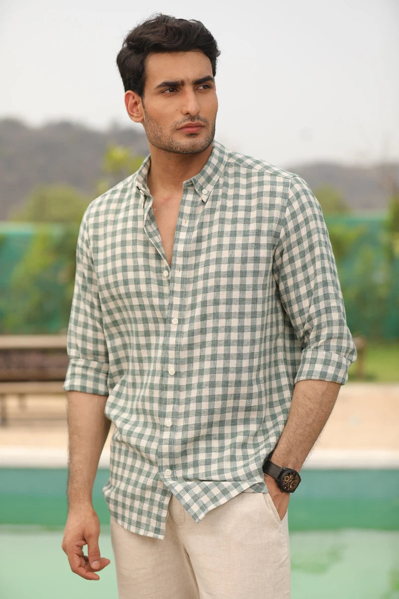 Meadow Green Checks Linen Cotton Shirt