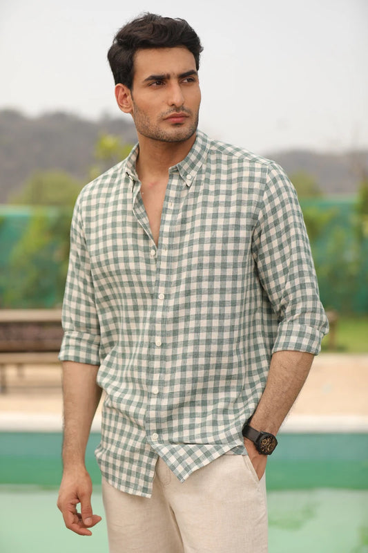 Meadow Green Checks Linen Cotton Shirt