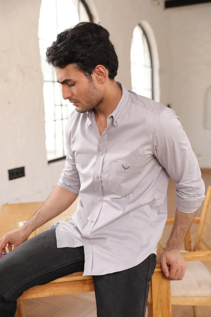 Garnet Gray Cotton Blend Solid Shirt