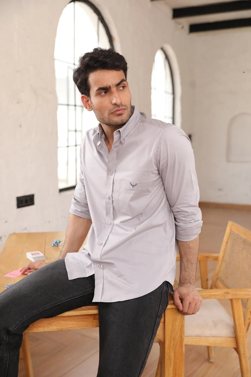 Garnet Gray Cotton Blend Solid Shirt