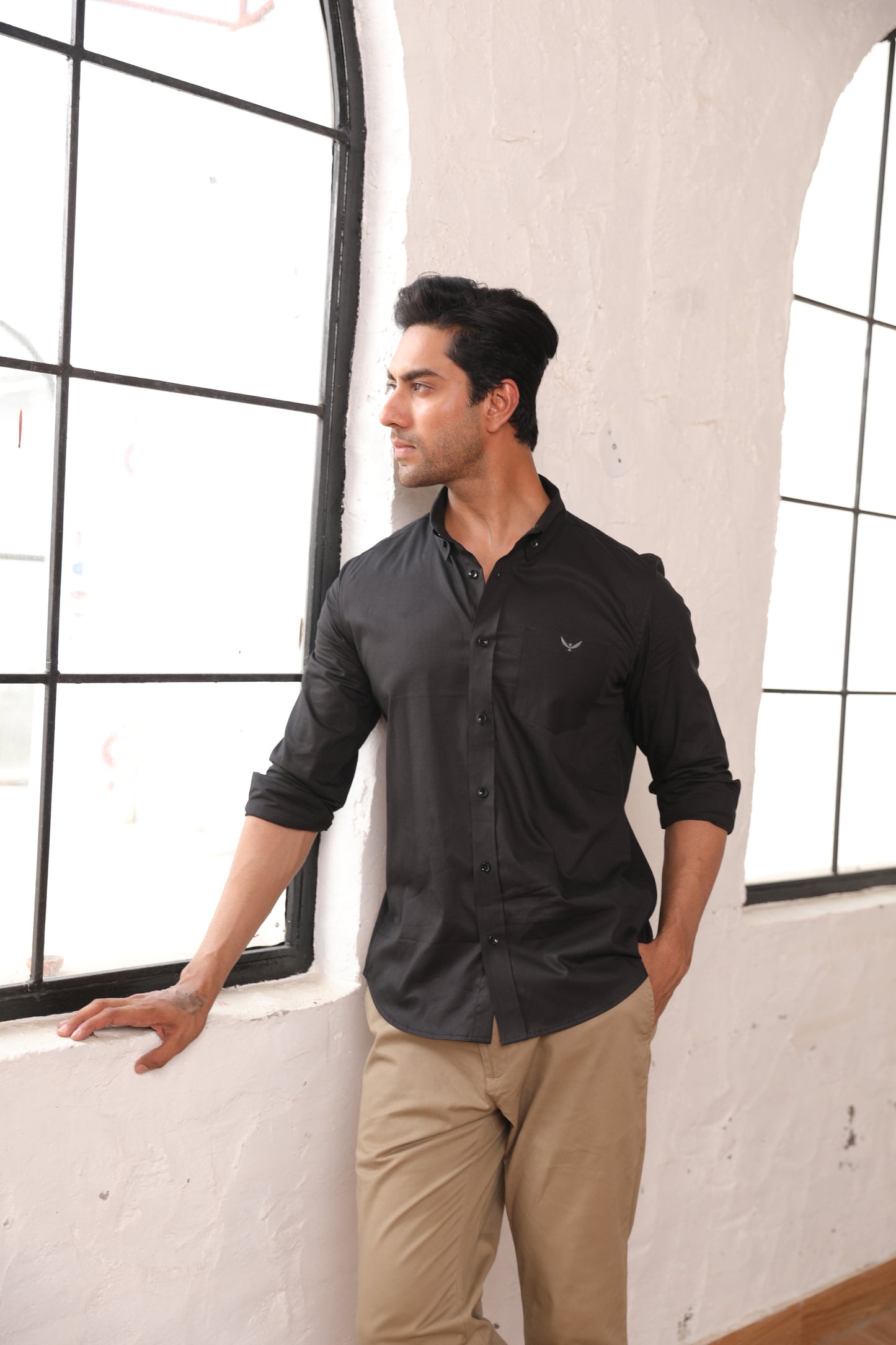 Dark Black Cotton Solid Shirt