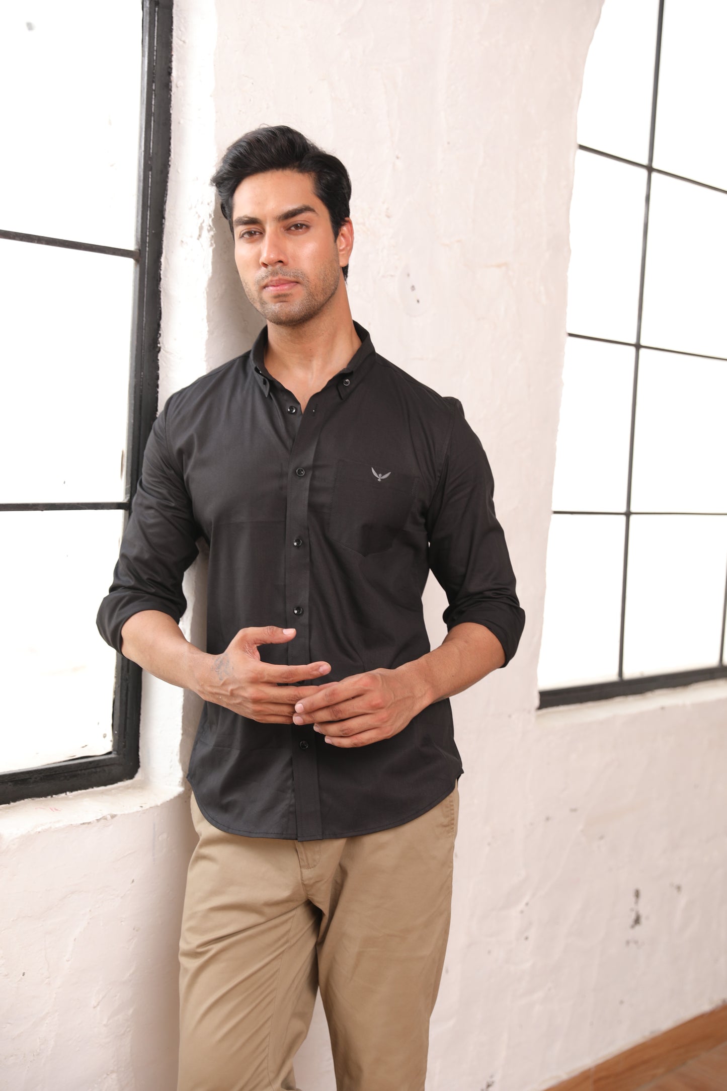 Dark Black Cotton Solid Shirt