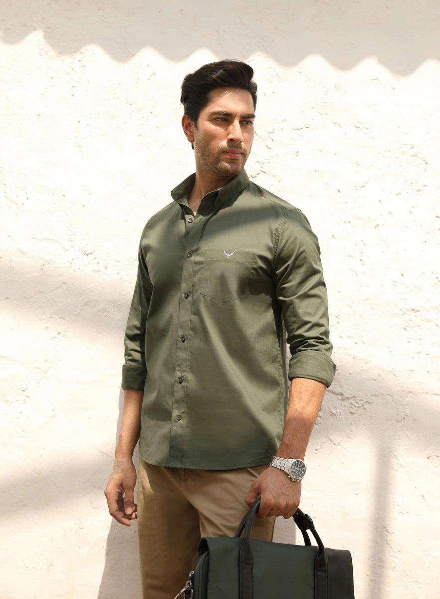 Emerald Green Cotton Solid Shirt