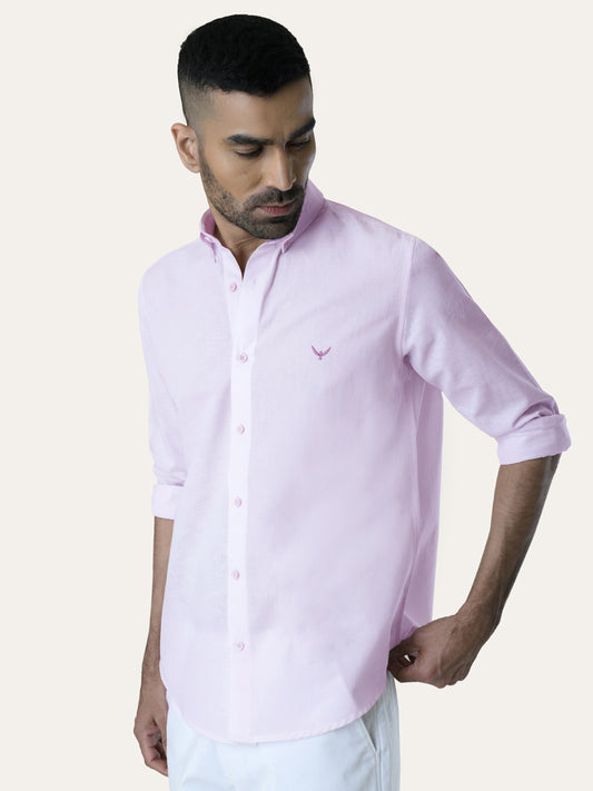 Light Pink Solid Slim Fit Linen Cotton Shirt