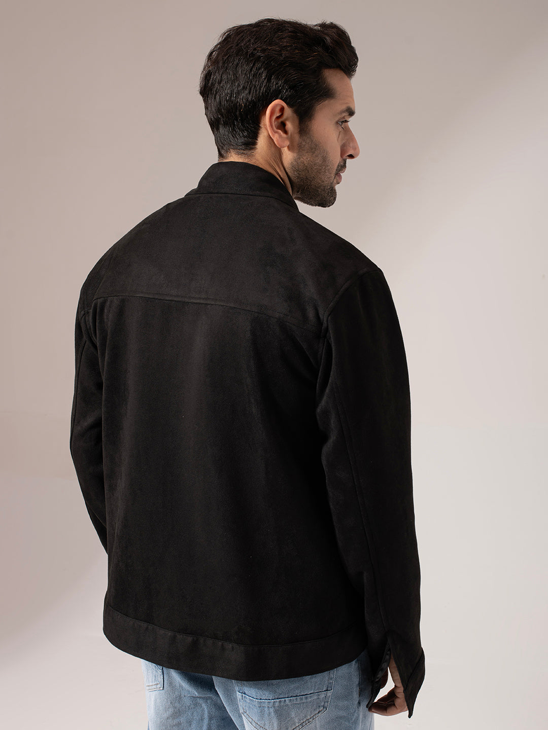 Black Seude Solid Jacket