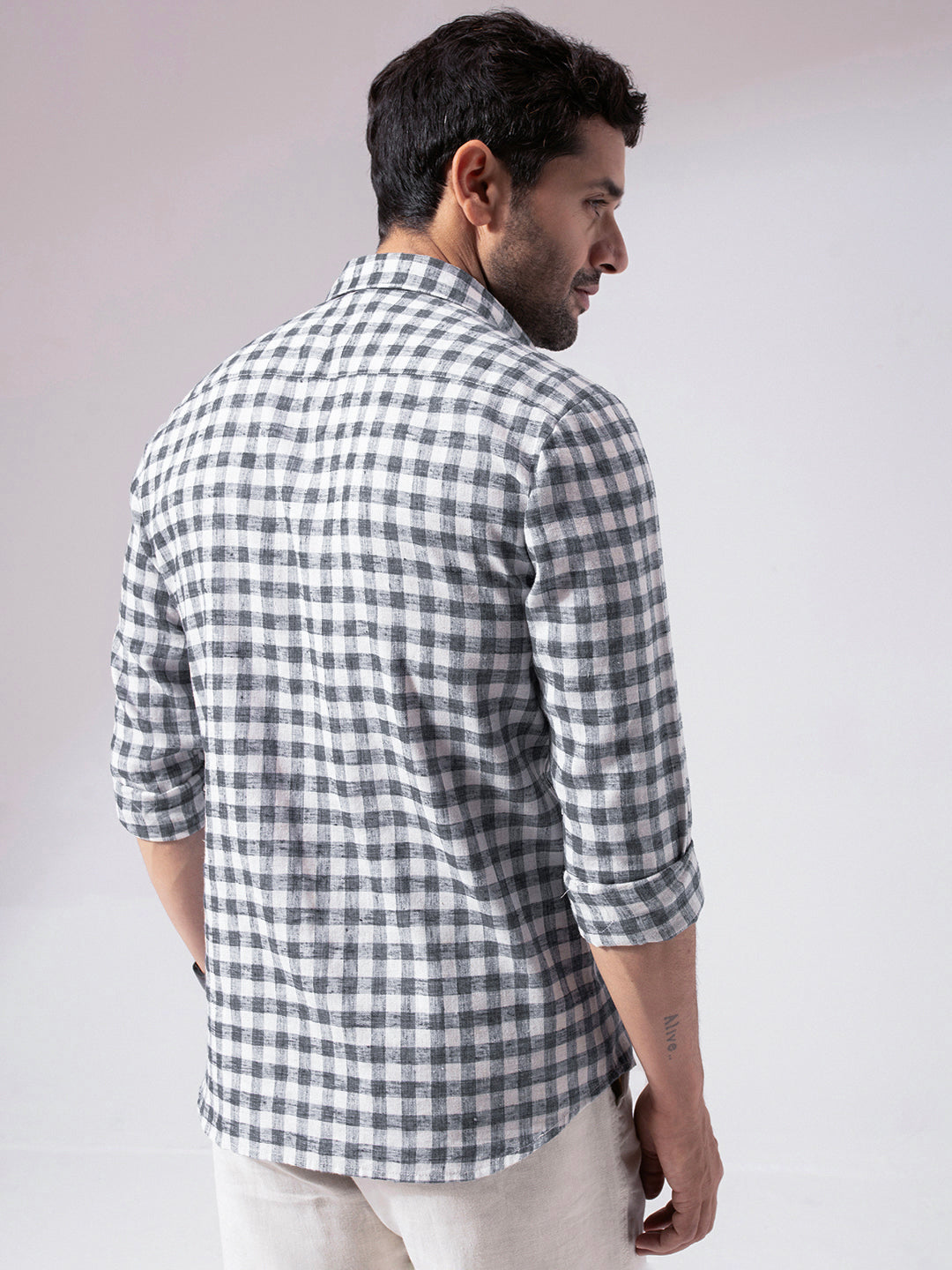 Black Checks Linen Blend Shirt