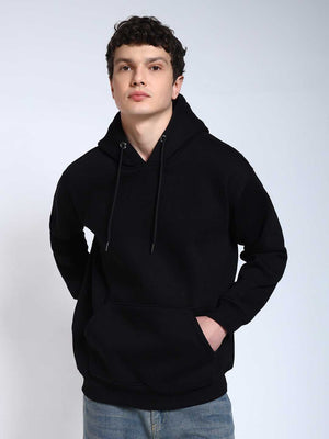 Black Solid Regular Fit Hoodie Sweatshirt