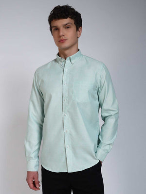 Pista Green Striped Slim Fit Cotton Shirt