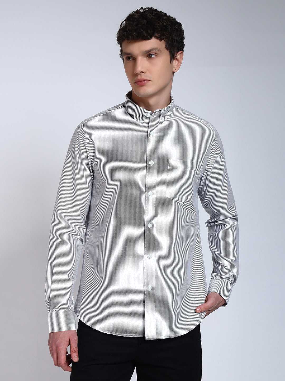 Black Striped Slim Fit Cotton Shirt