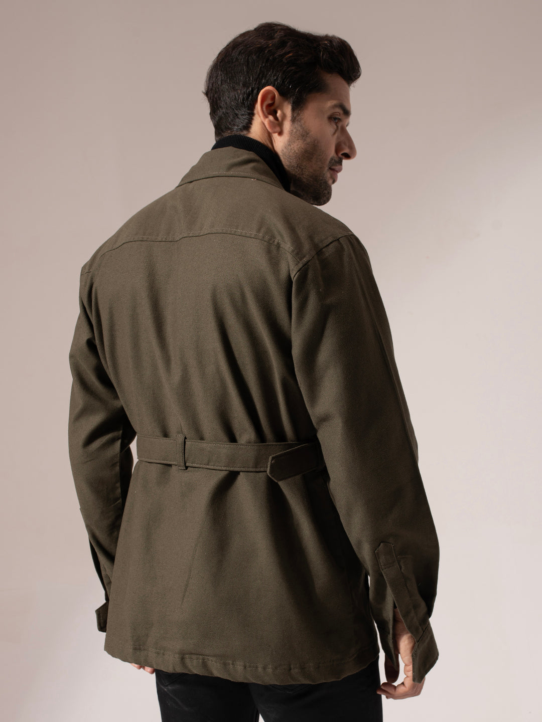 Olive Green Long Belted Jacket