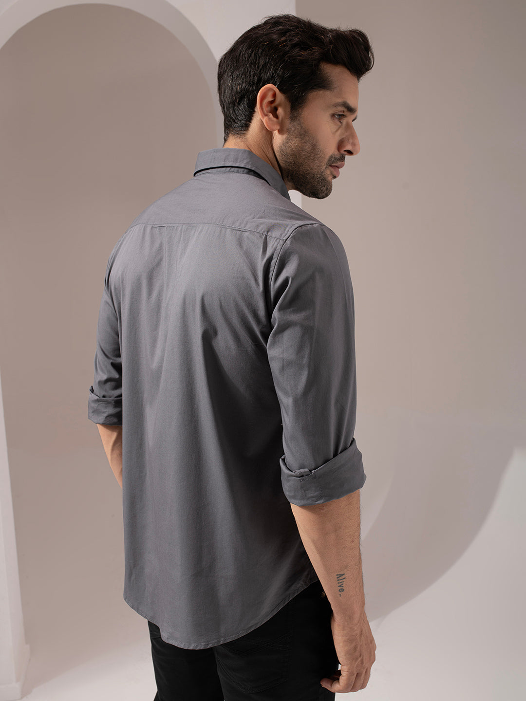 Dark Gray Solid Cotton Shirt