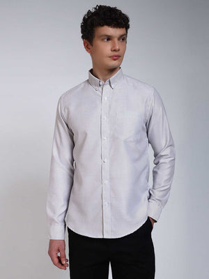 Grey Striped Slim Fit Cotton Shirt